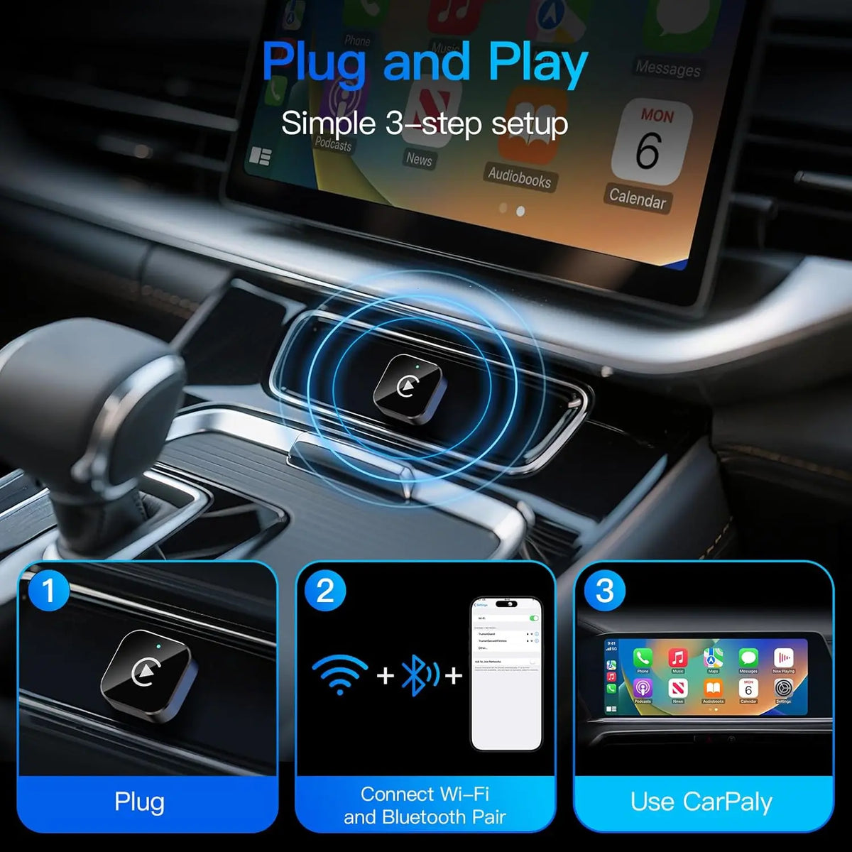 Adaptateur CarPlay sans fil pour Apple iPhone et Android