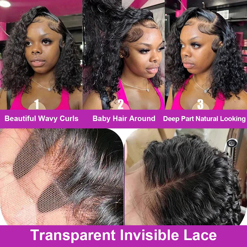 Perruque Bob Deep Wave Lace Front – Cheveux Humains Remy, Sans Colle