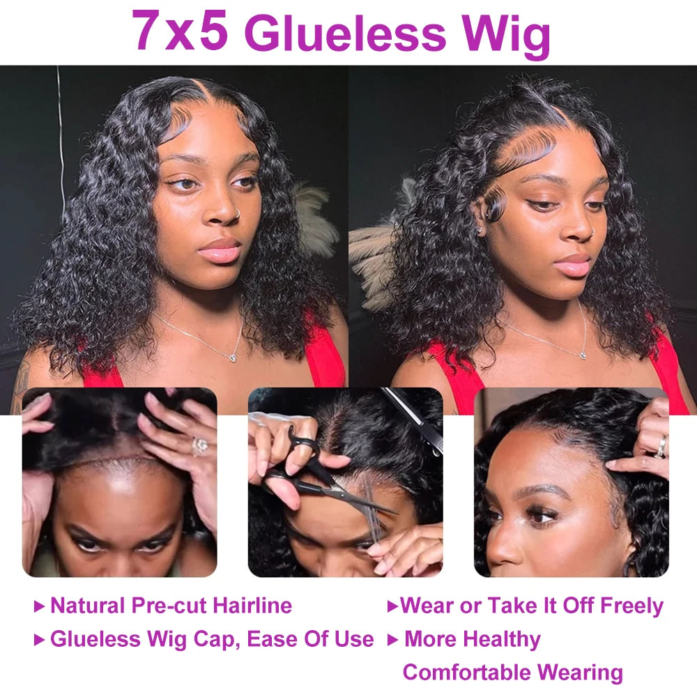 Perruque Bob Deep Wave Lace Front – Cheveux Humains Remy, Sans Colle