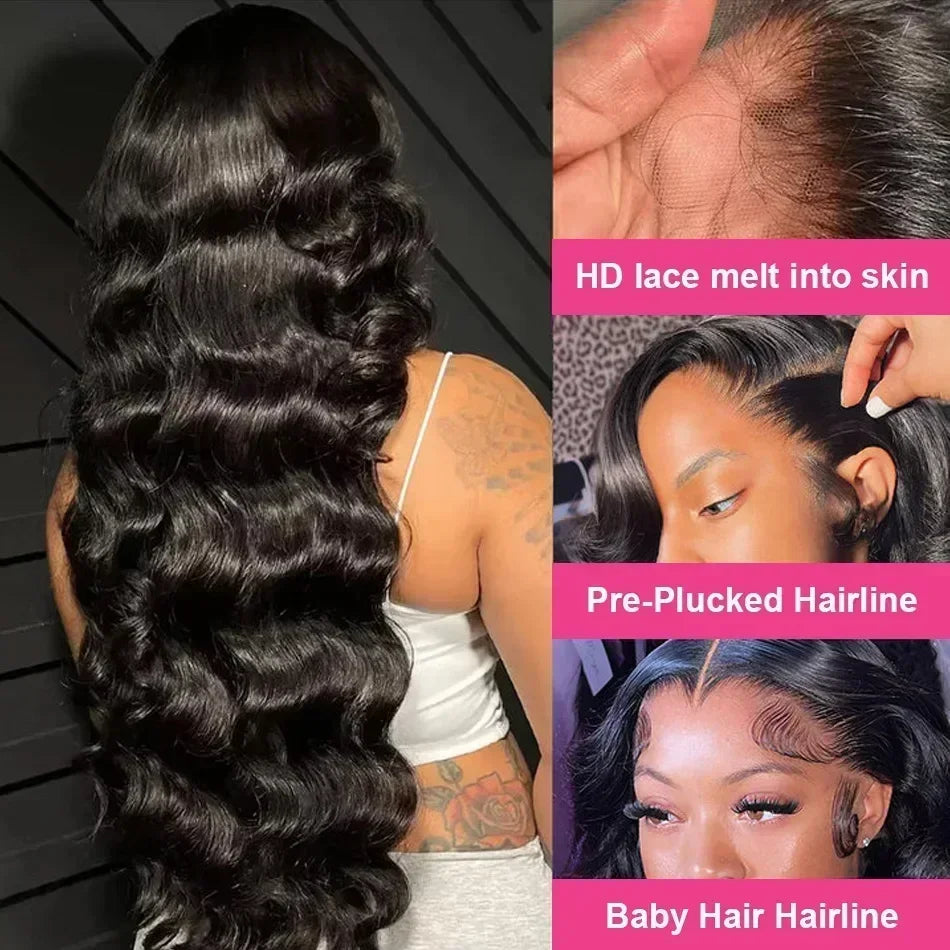 Perruque Body Wave Lace Front – Cheveux Humains Brésiliens Remy, 26"+