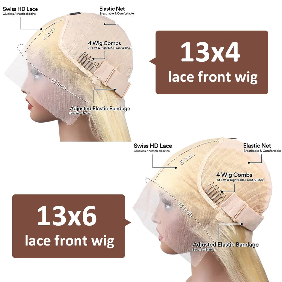 Perruque Lace Front 13x6 – Cheveux Humains Brésiliens Remy, Lisses 26"+